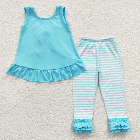 spring blue ruffle pants set bow outfit