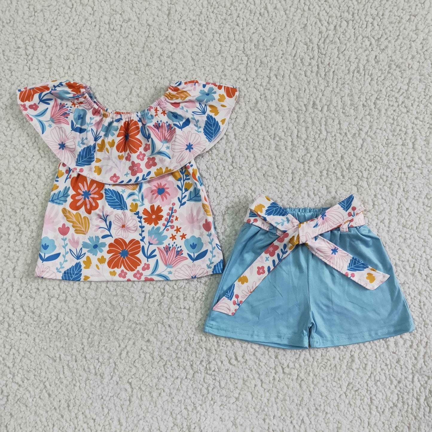girl's outfit floral belt shorts set