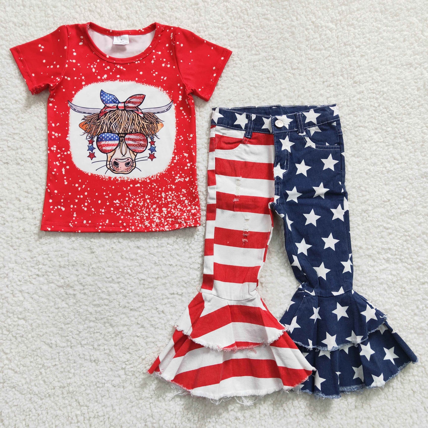4th of july highland cow glasses red t-shirt