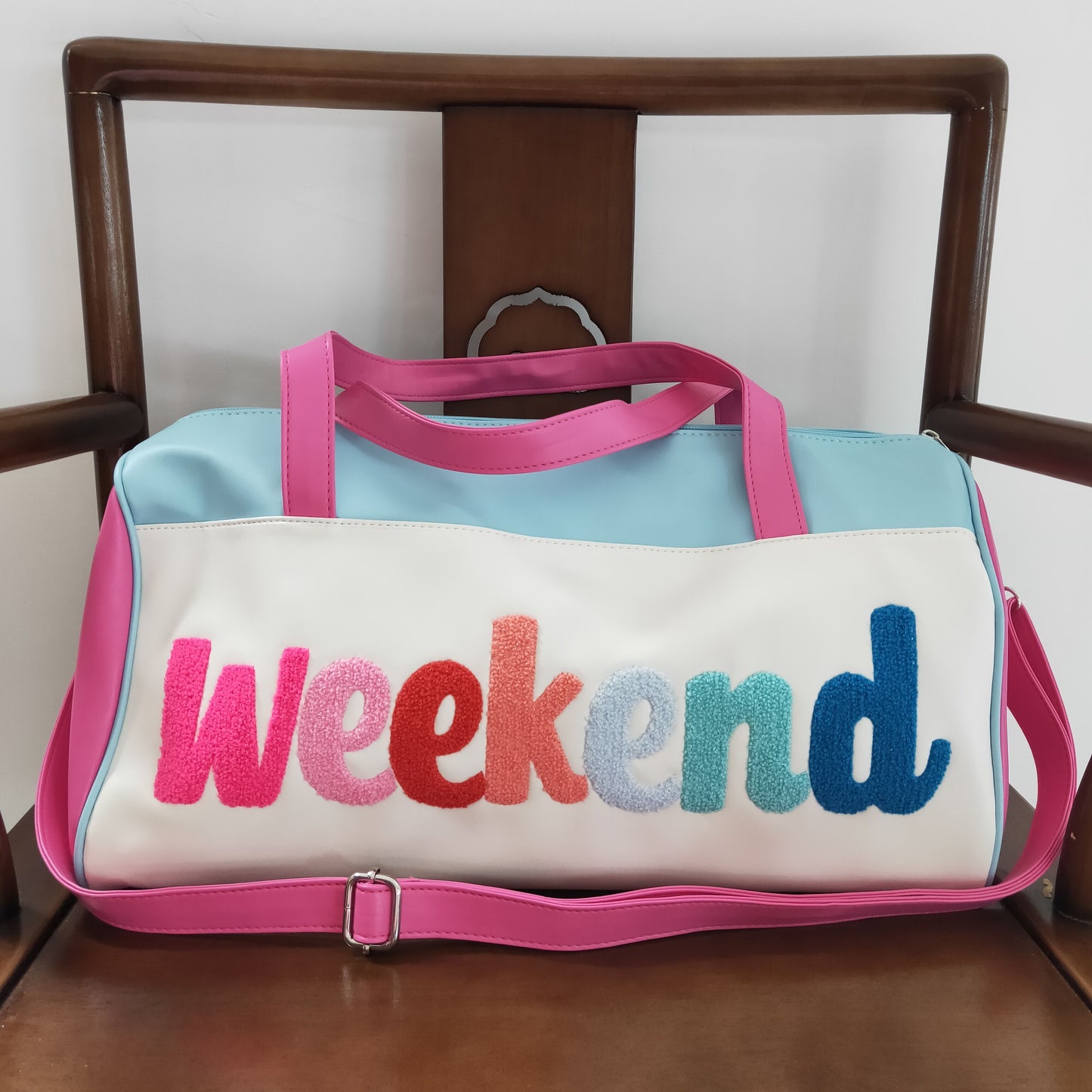 leather weekend print women's duffel bag