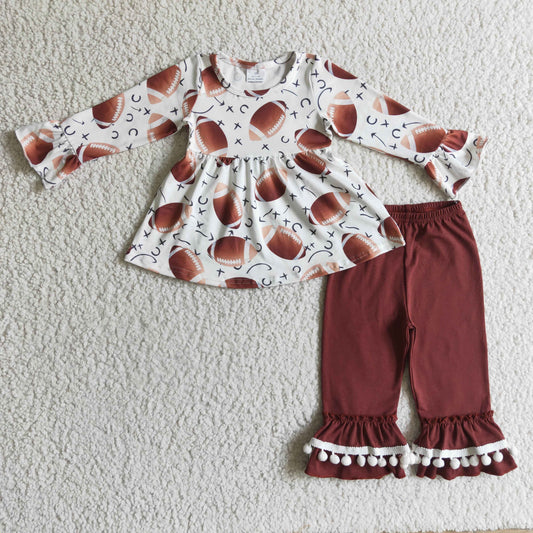 football outfit brown ruffle pants set