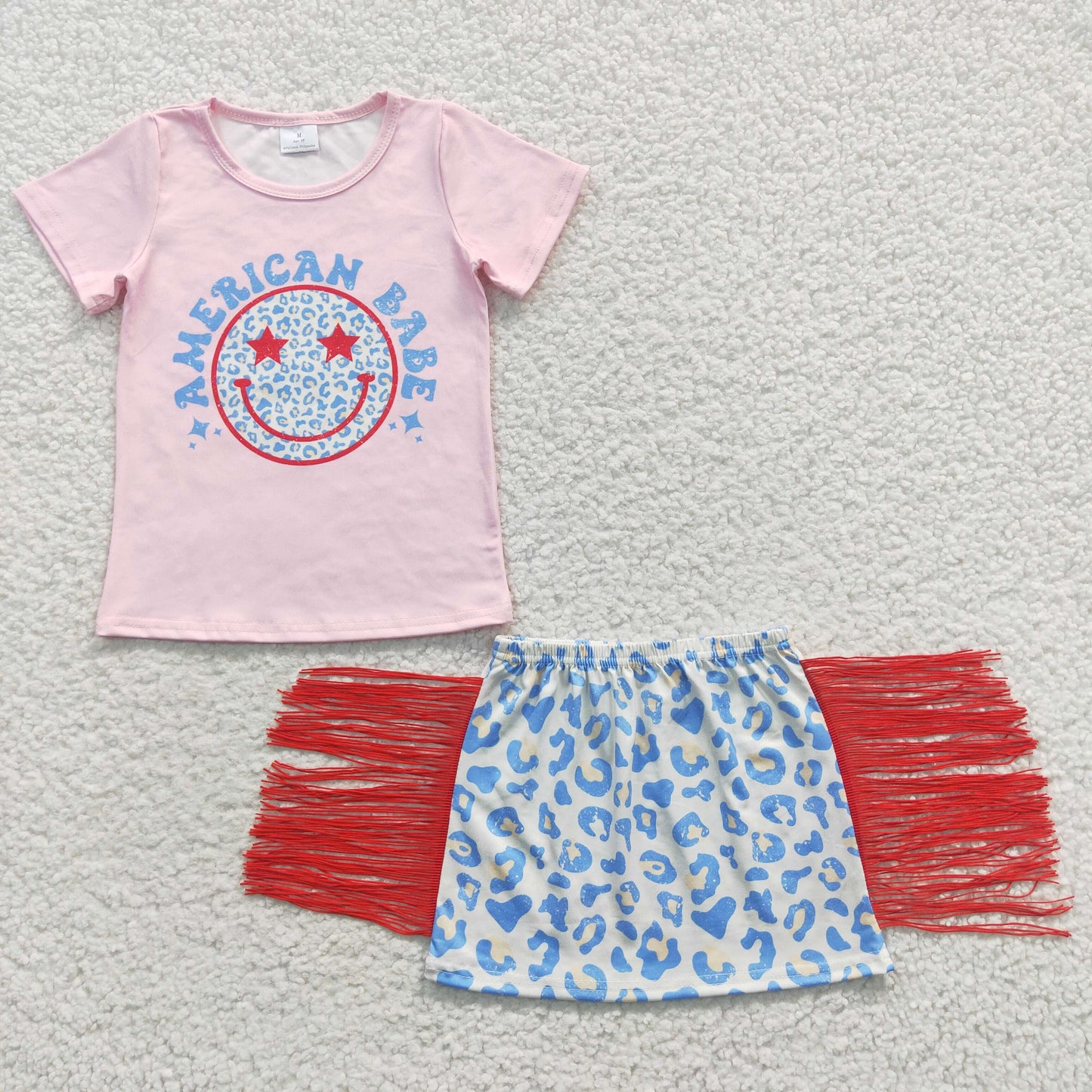 American Babe Smiley Face Blue 4th Of July Patriotic Baby Girls Skirt Set