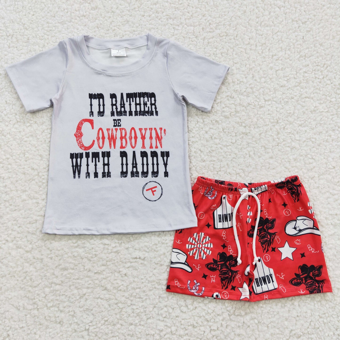 grey red cow boy shorts set boy's clothing