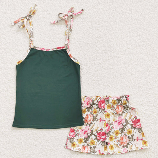 kids clothing strap top shorts set for girl