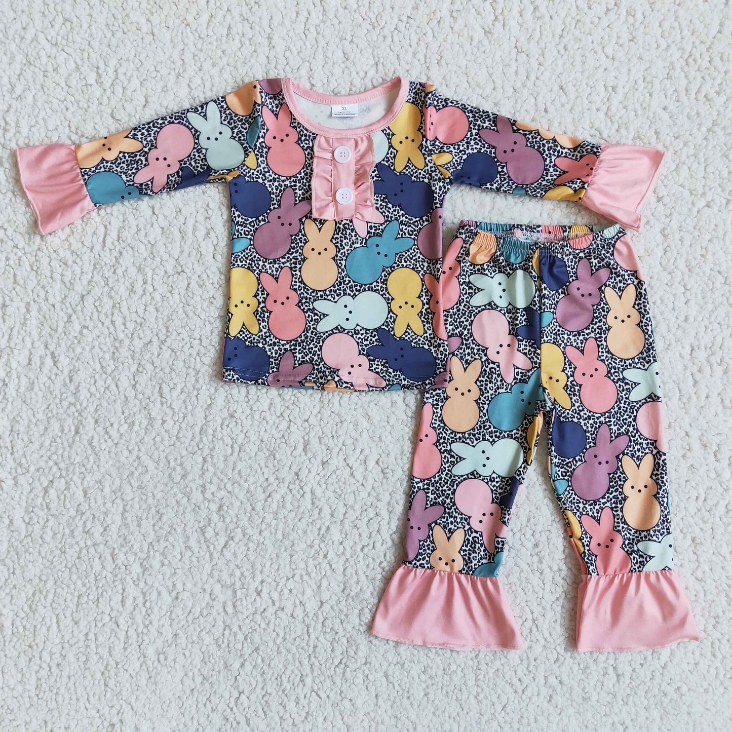 cute colors bunny print ruffle pajamas girl