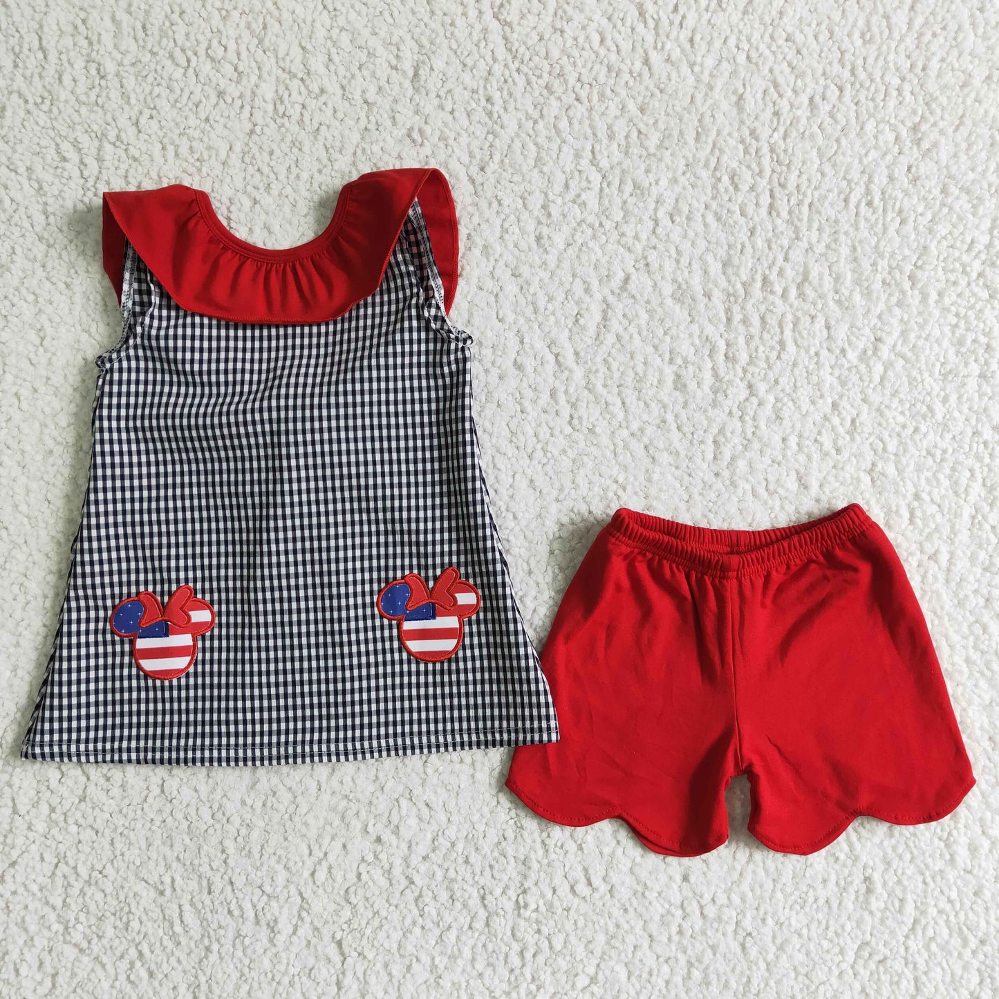 kids clothing shorts set checkered mouse