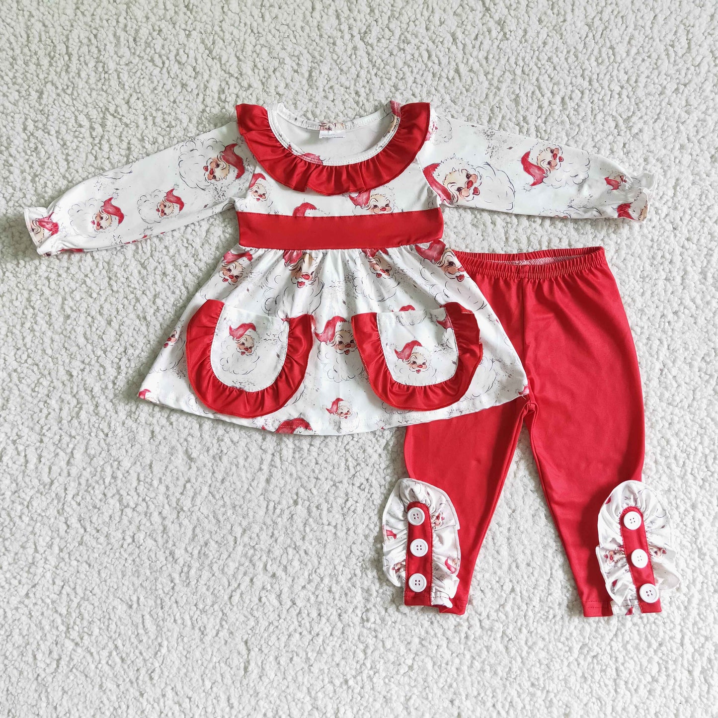 girl christmas santa outfit red leggings set with pocket