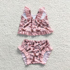 2pcs summer pink horse rodeo swimsuit girl clothes