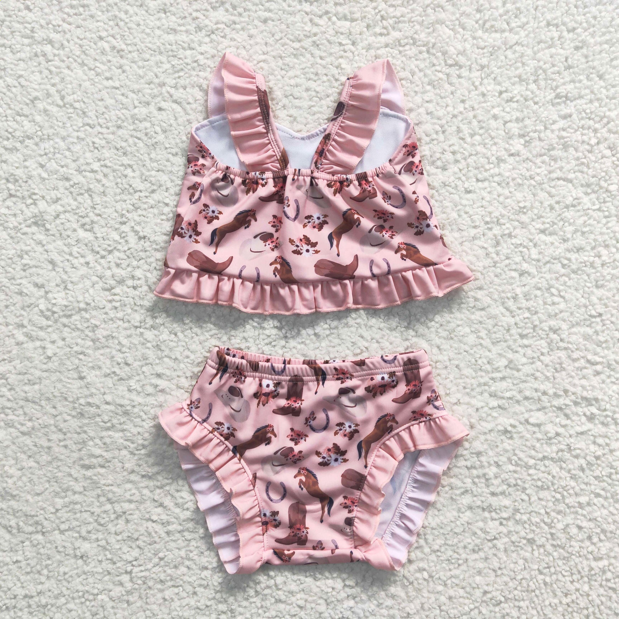 2pcs summer pink horse rodeo swimsuit girl clothes