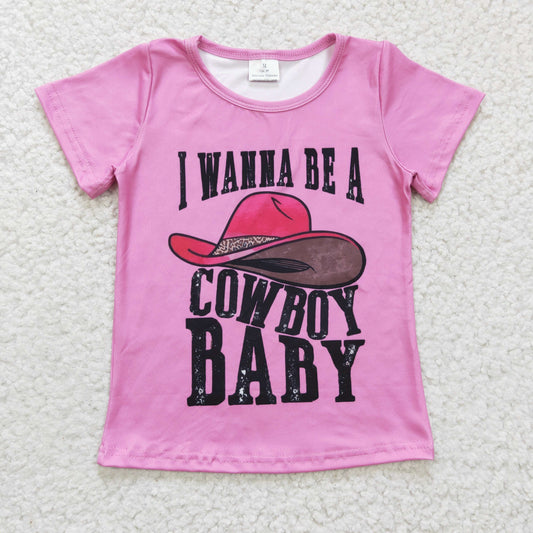 girl hot pink t-shirt i wanna be a cowboy baby
