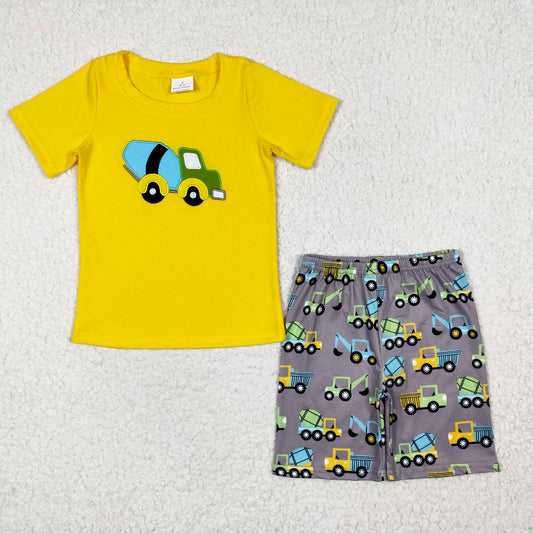 construction embroidery shorts set boys cothing