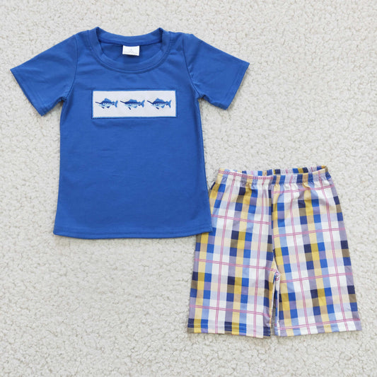ocean animal shark embroidery shorts set for boy