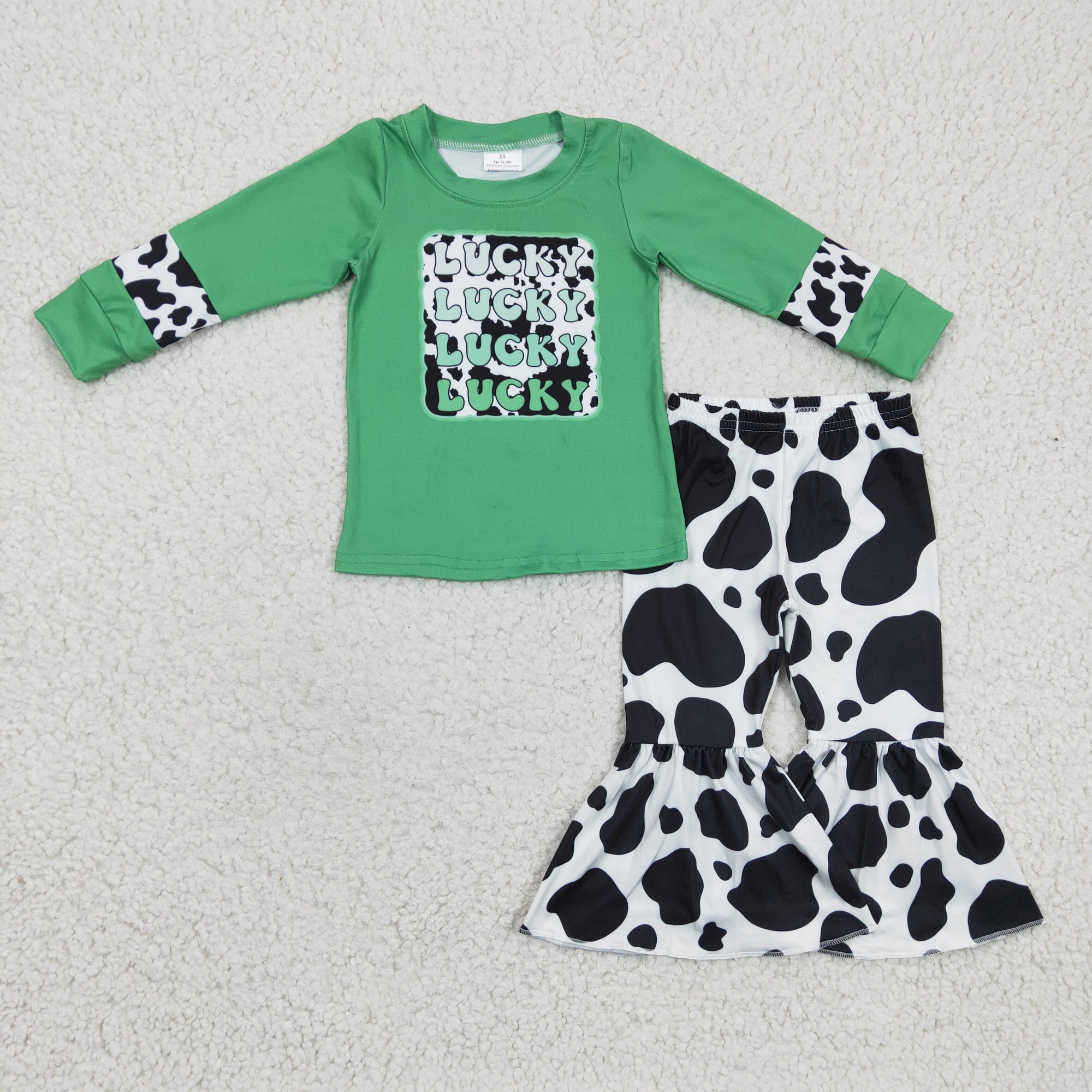 green shirt+ cow bell pants for St patrick