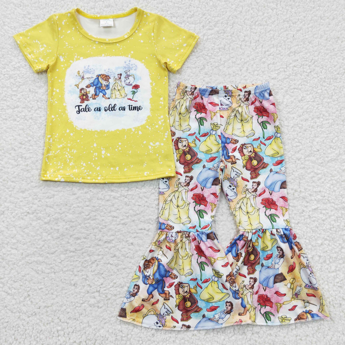 kids yellow cartoon princess bell bottom set