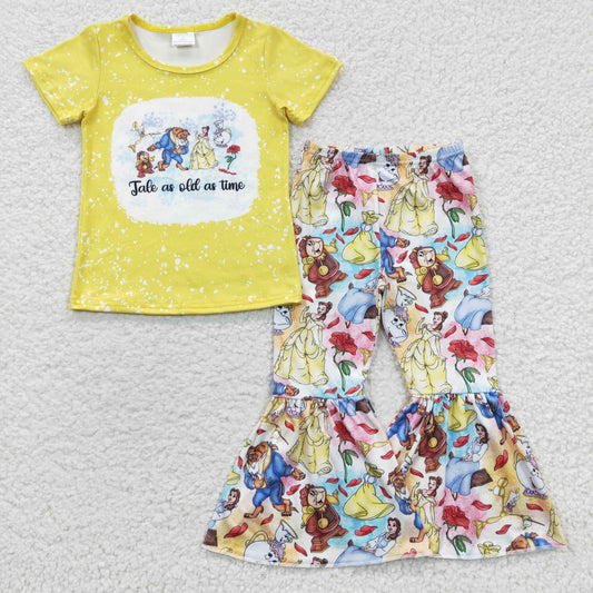 kids yellow cartoon princess bell bottom set