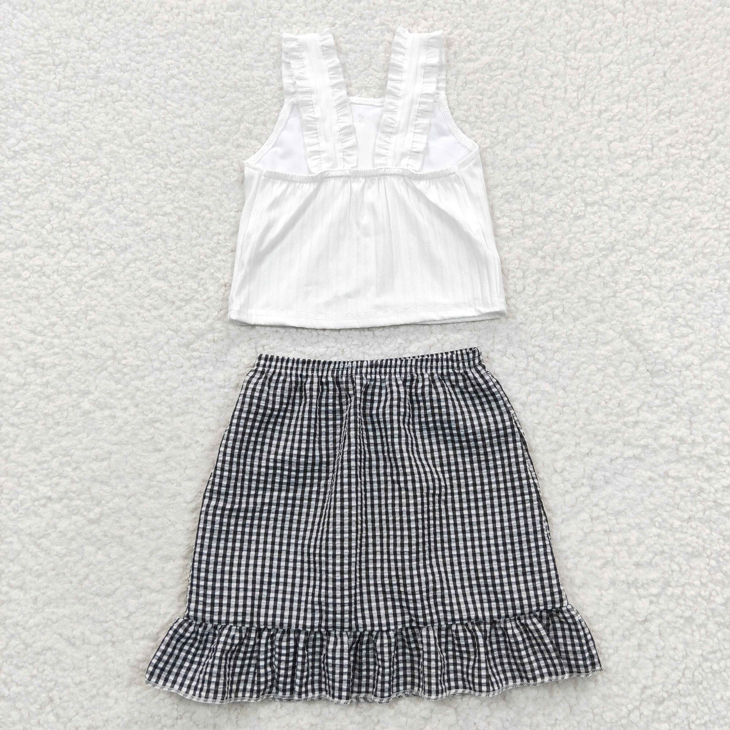 kids white ribbed top black seersucker skirt outfit girl clothes set