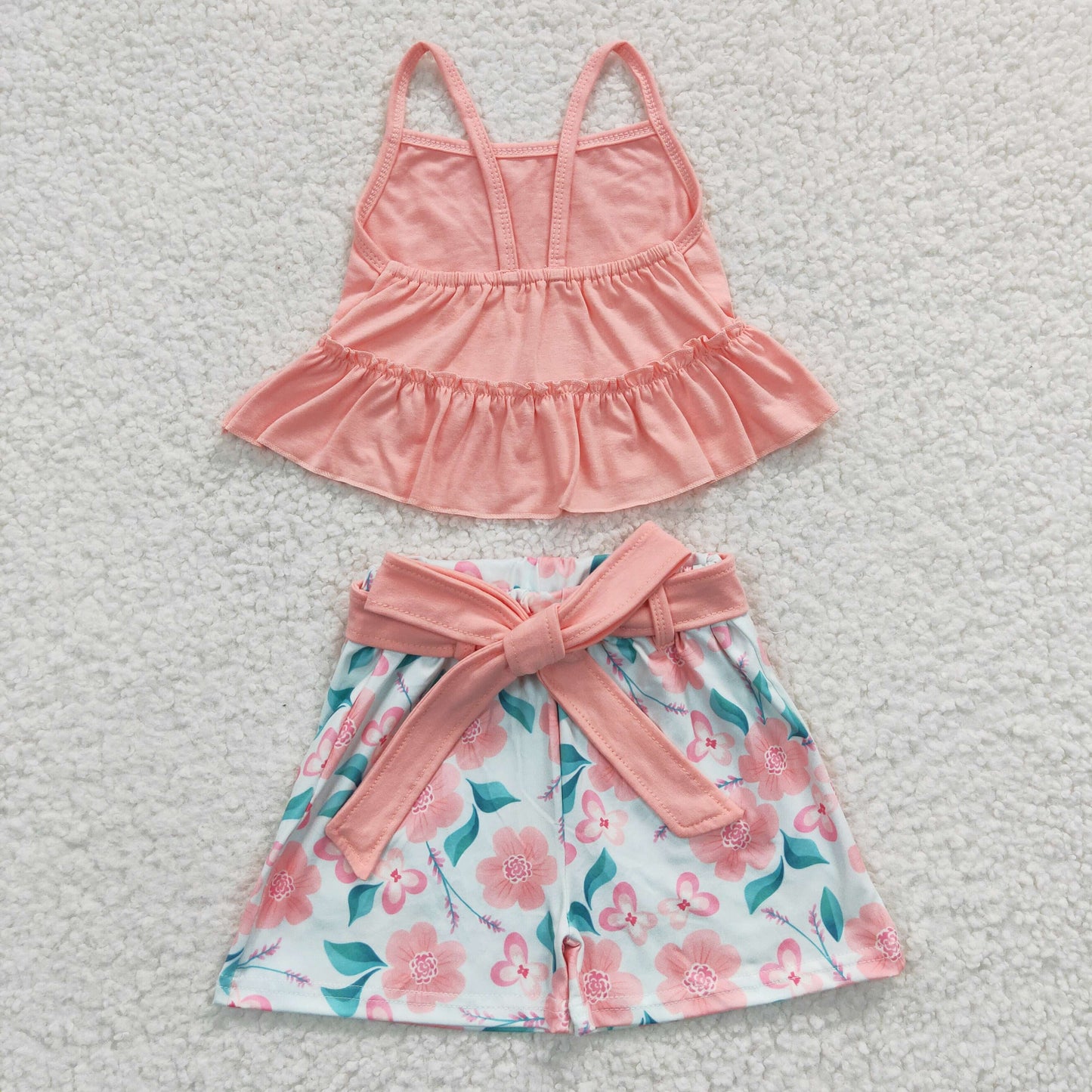 pink floral shorts set girl summer clothes