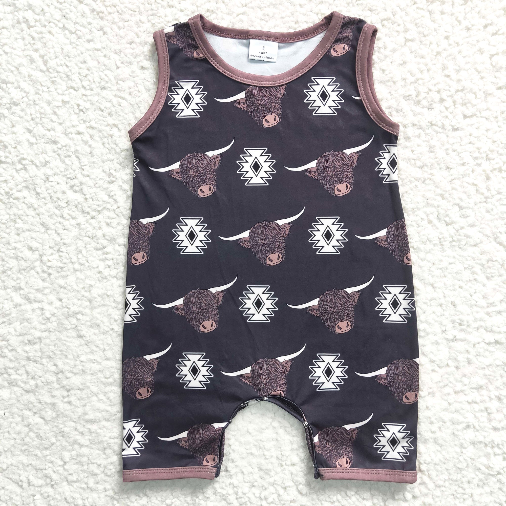 black cow print tank romper baby boy