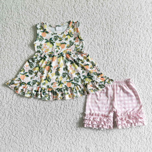 peach plaid tank shorts set girls clothes