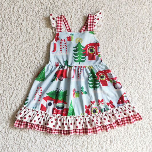 christmas camper cross back ruffle dress