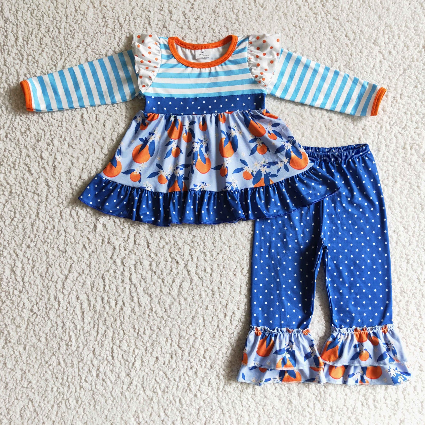 fall peach ruffle romper for baby girl