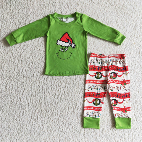 boy christmas green top pants set