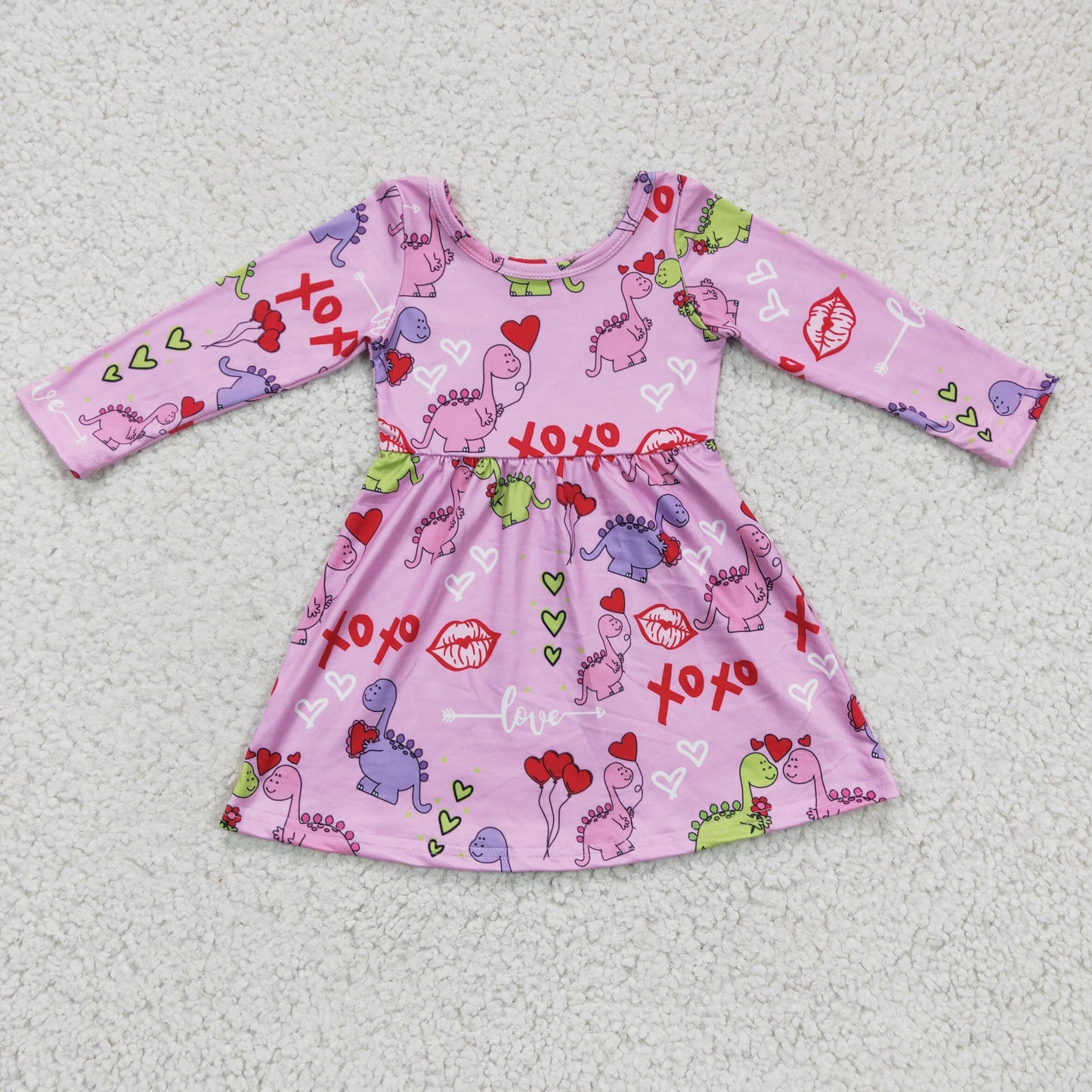 girl valentine pink xoxo dinosaur dress