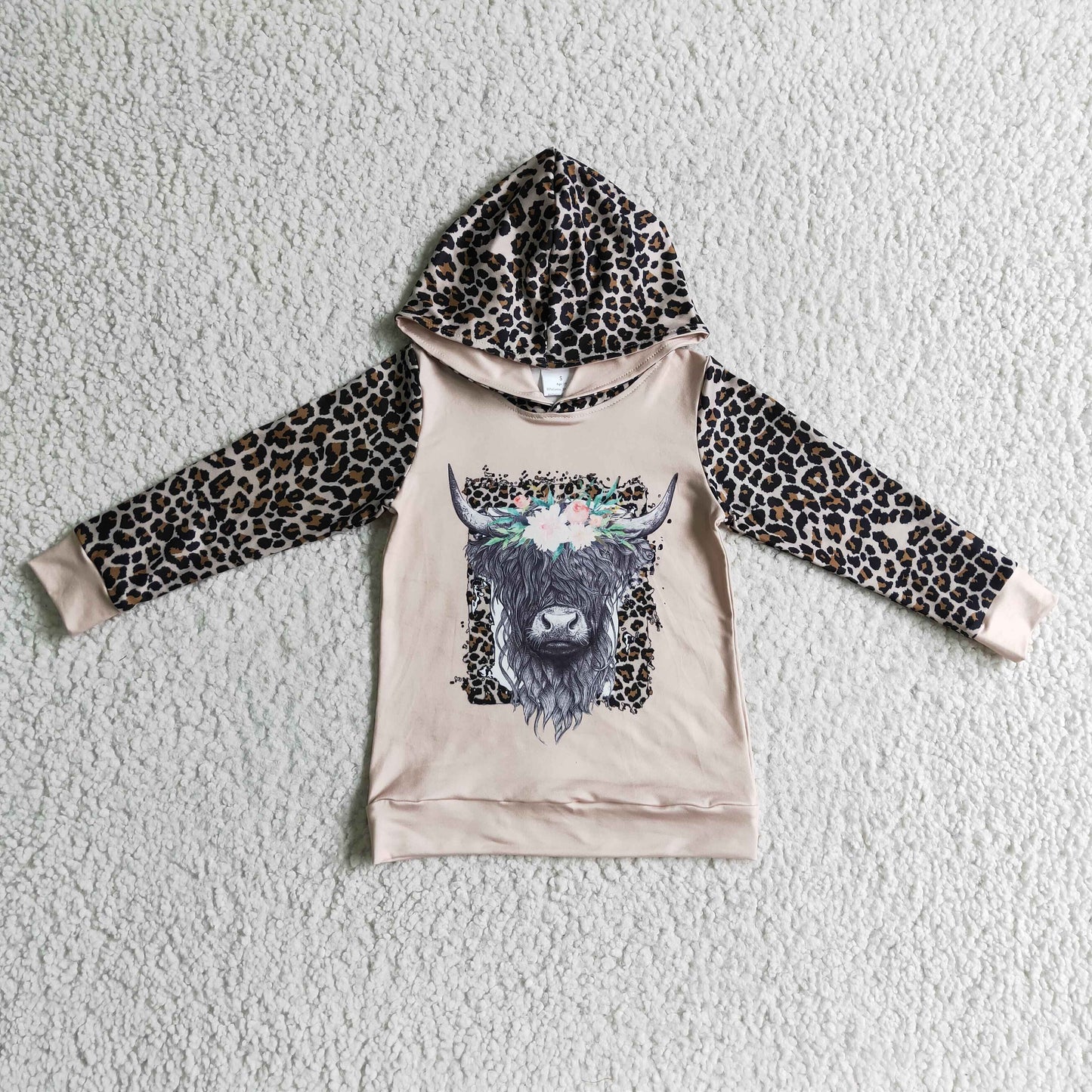girl leopard highland cow hoodie top clothing