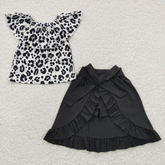 Leopard Bouquet Black Ruffle Girls Flyaway Shorts Skort Outfit
