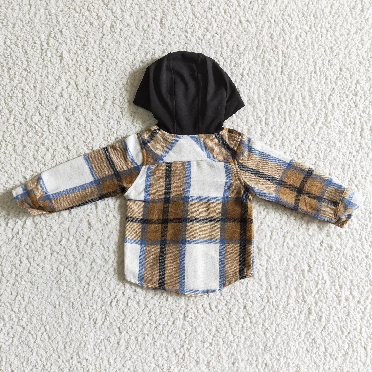 children's clothing boy flannel brown white plaid hoodie button coat winter