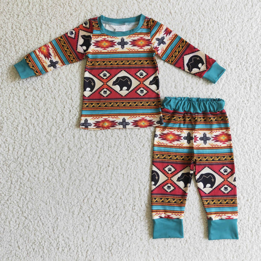 aztec with bear boy's fall pajama clothing