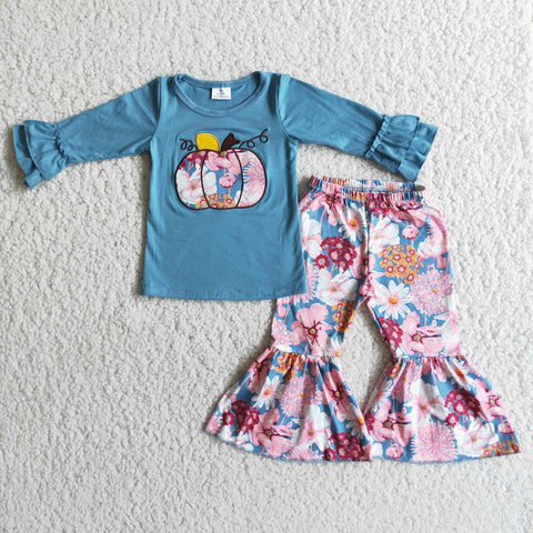 Flower Pumpkin Embroidery Pants Set