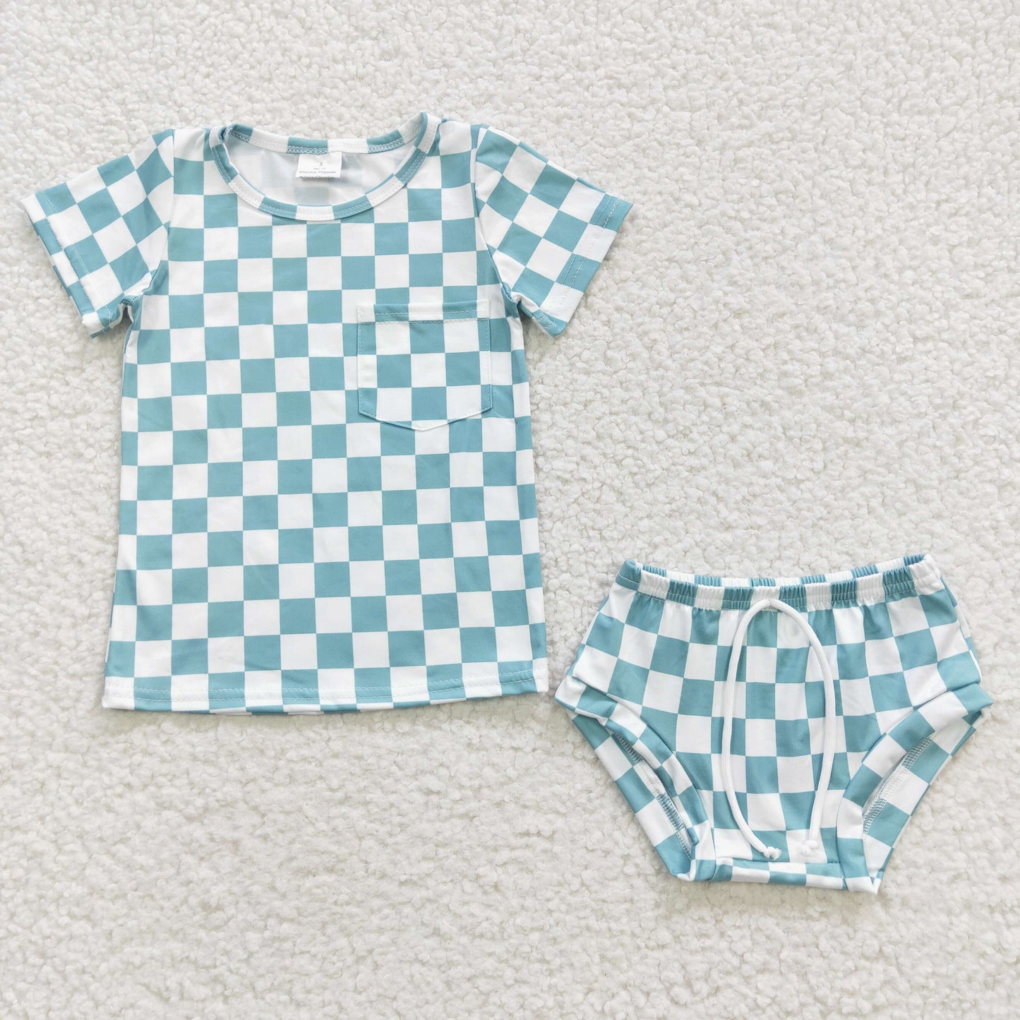 green checked boy diaper set