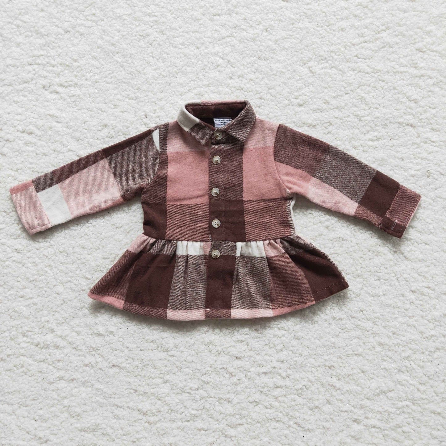 children's clothing girl flannel pink plaid ruffle button coat