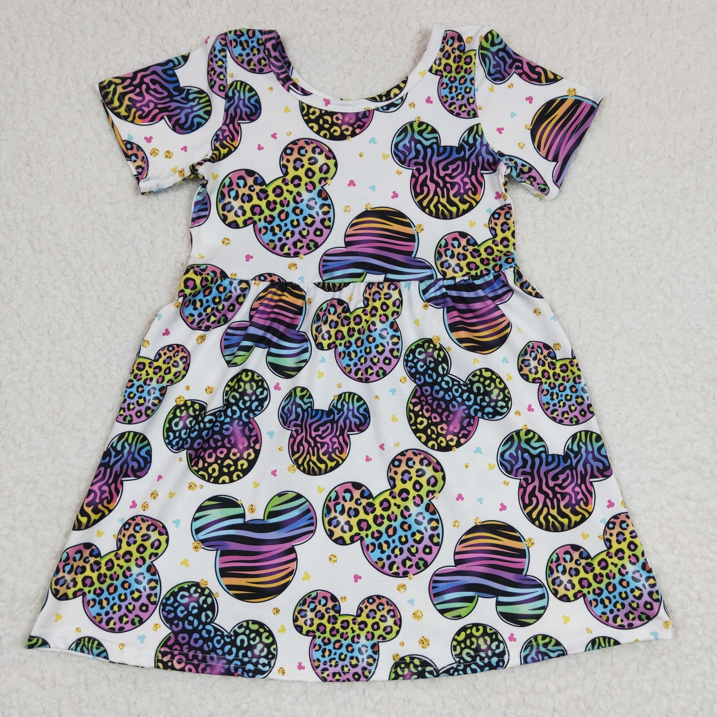 short sleeve rainbow leopard character dress