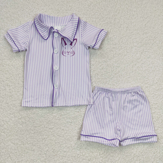 easter purple sibling stripe shorts pajama outfit boy