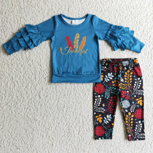 blue thankful feather legging outfit girls clothes