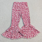 pink loepard denim double flare bell bottom jeans