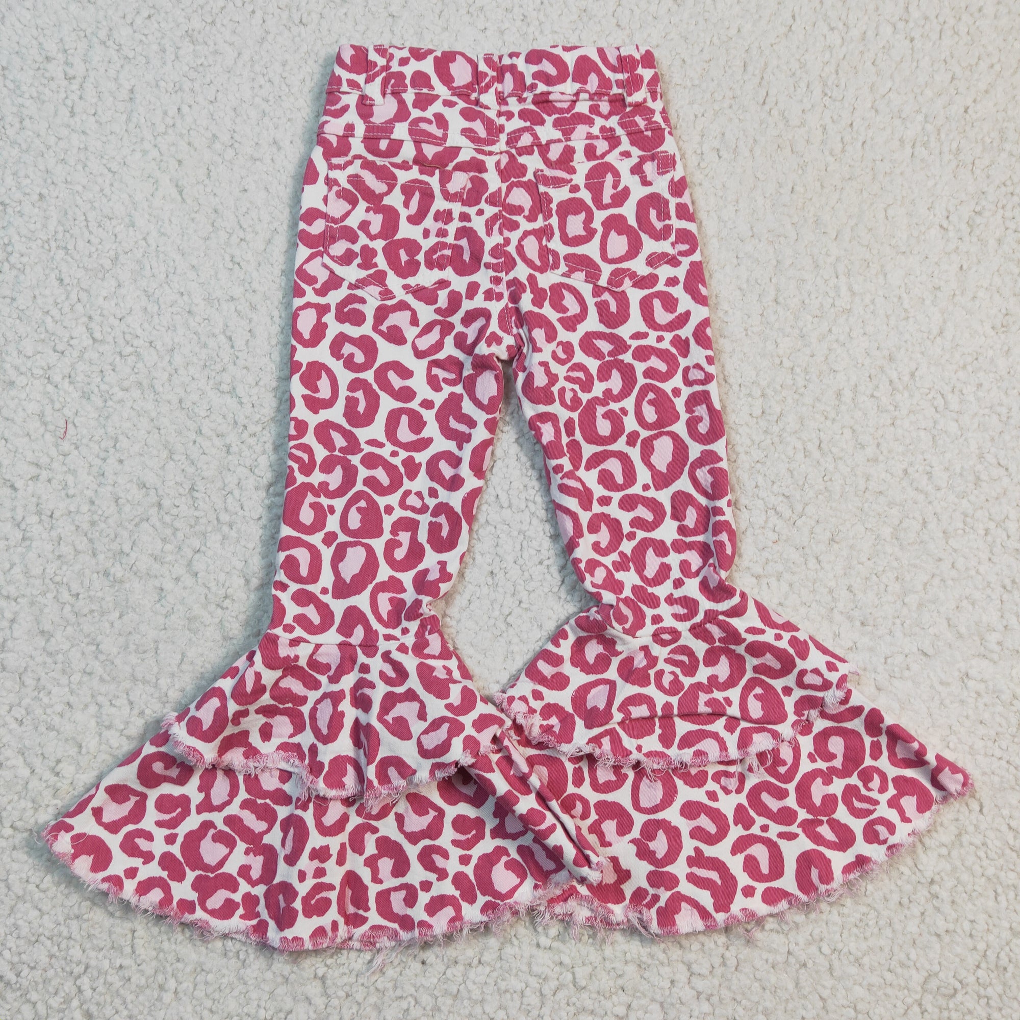 pink loepard denim double flare bell bottom jeans