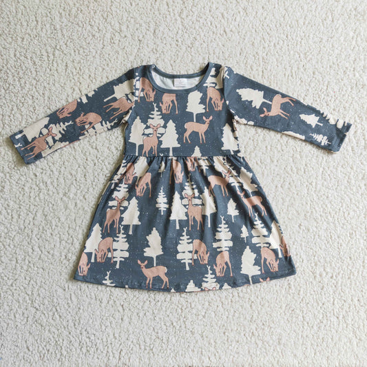 long sleeve deer forest girls dress