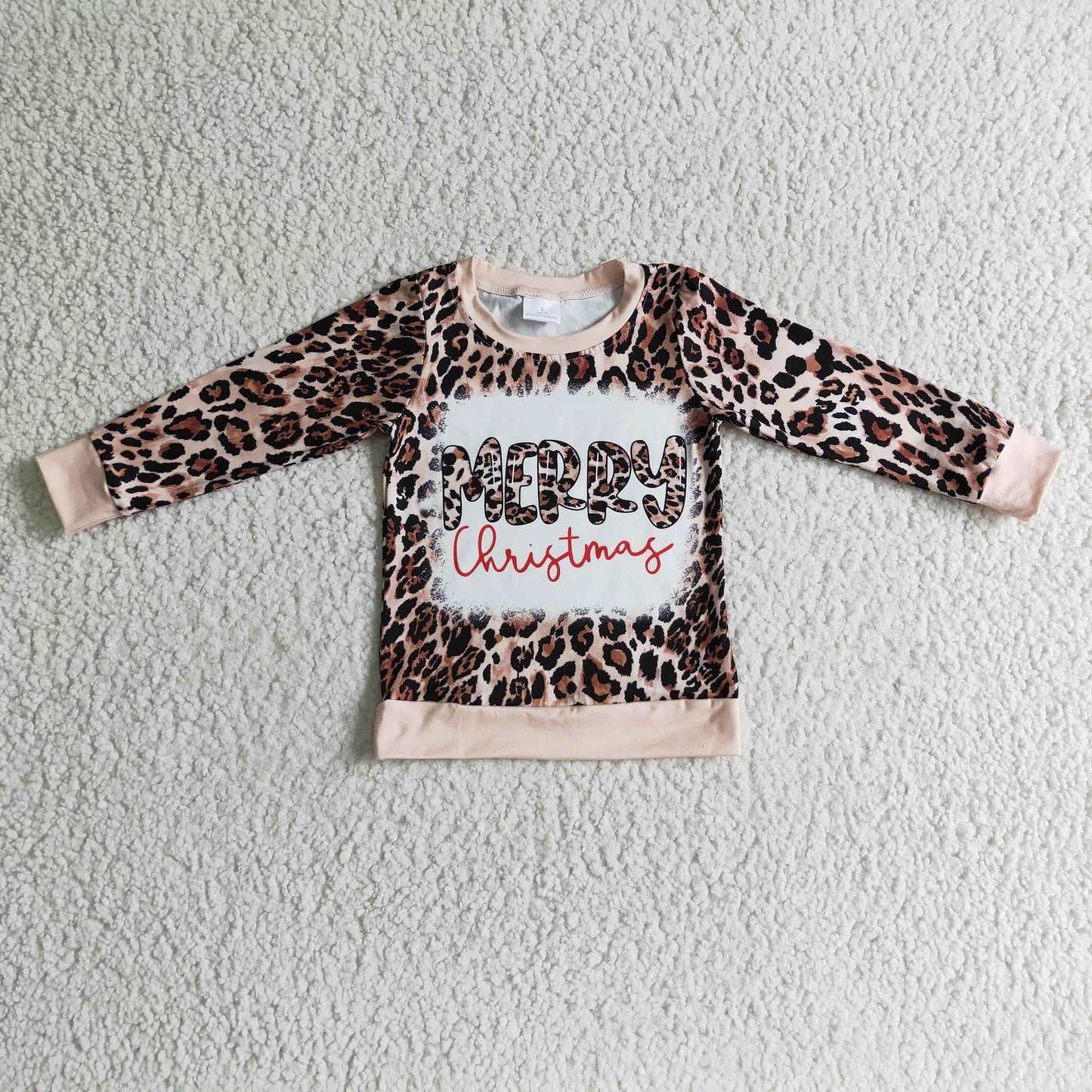 girl leopard pullover top merry christmas