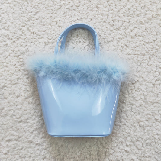 blue leather handbag