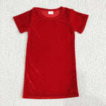 Red Short Sleeve Velvet Dress