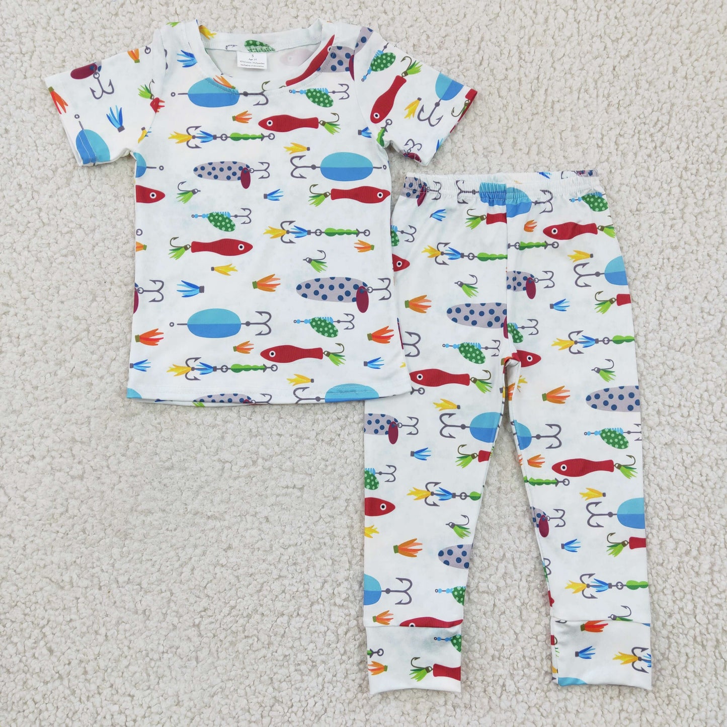 white fish hook print pajamas clothing for boy
