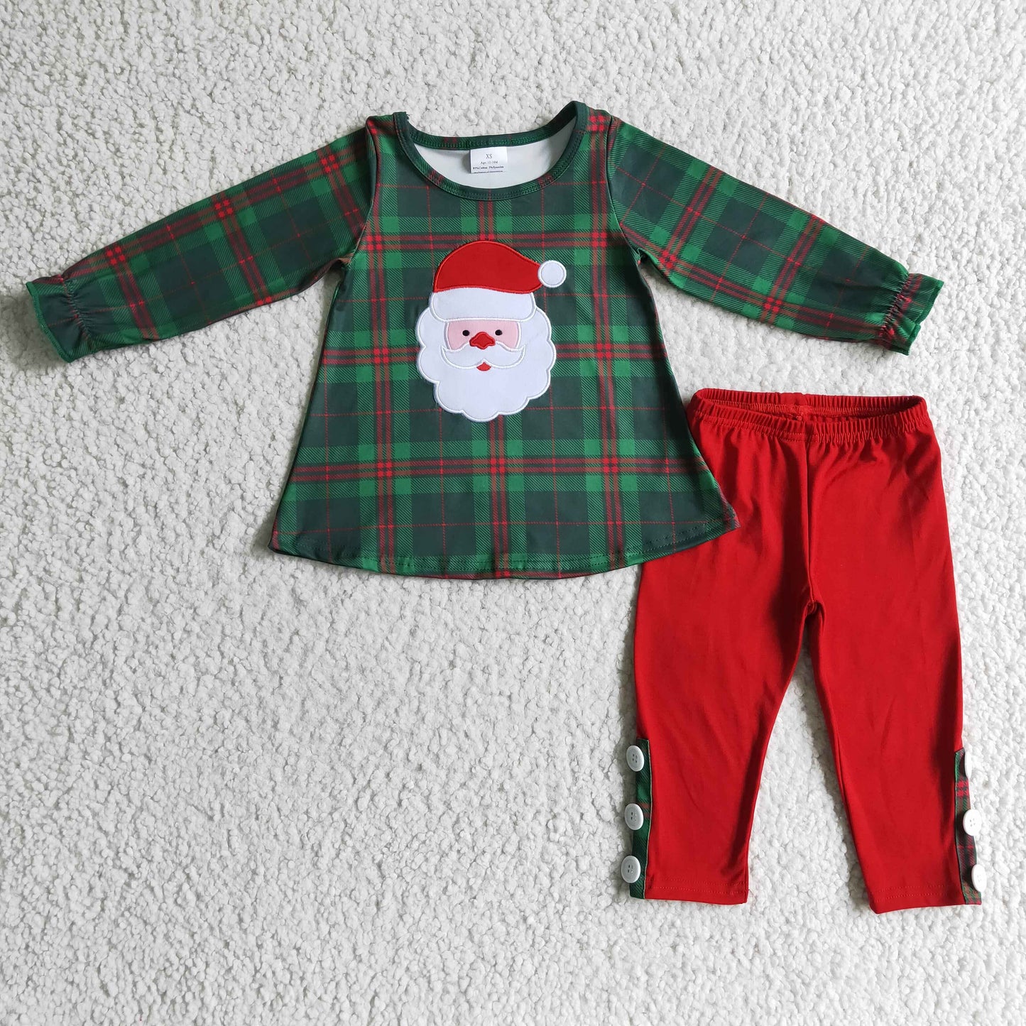plaid with santa embroidery red leggings girls clothing