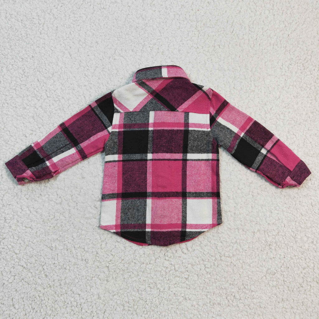 flannel hot pink gray cotton plaid button winter top clothing