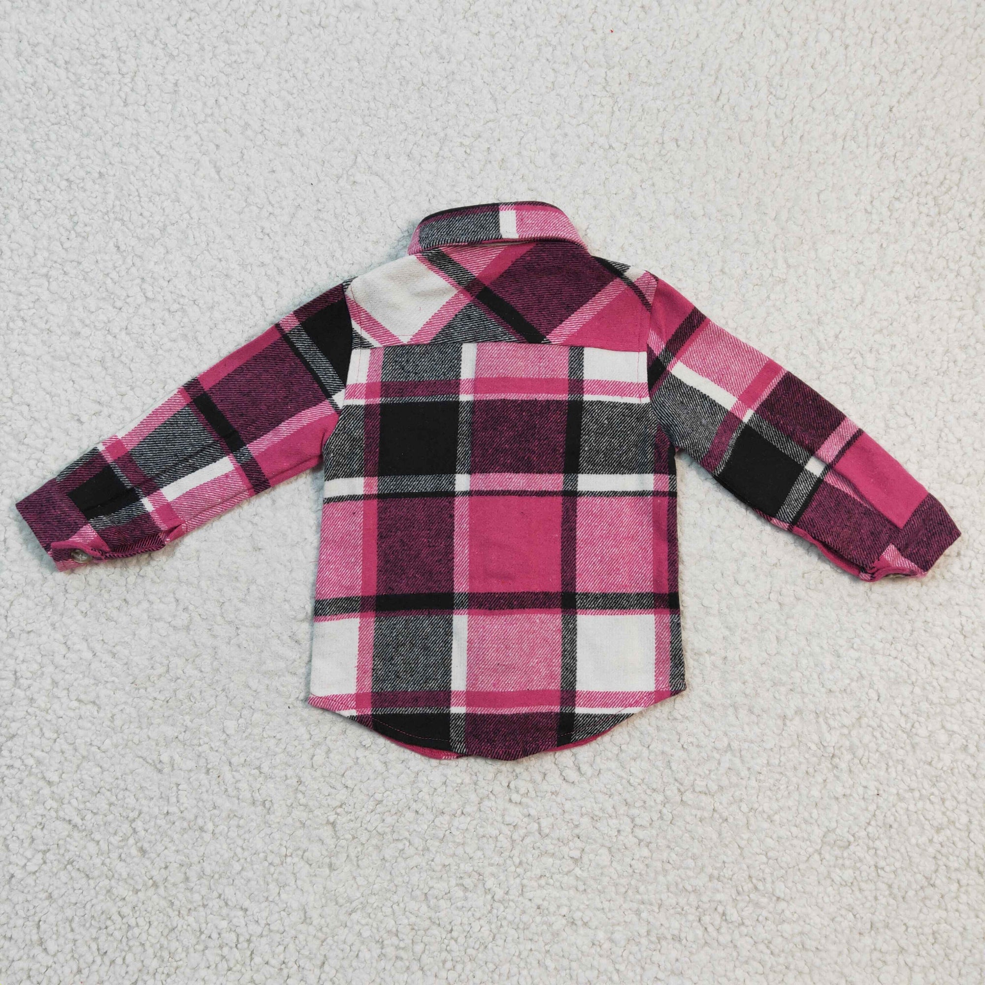 flannel hot pink gray cotton plaid button winter top clothing