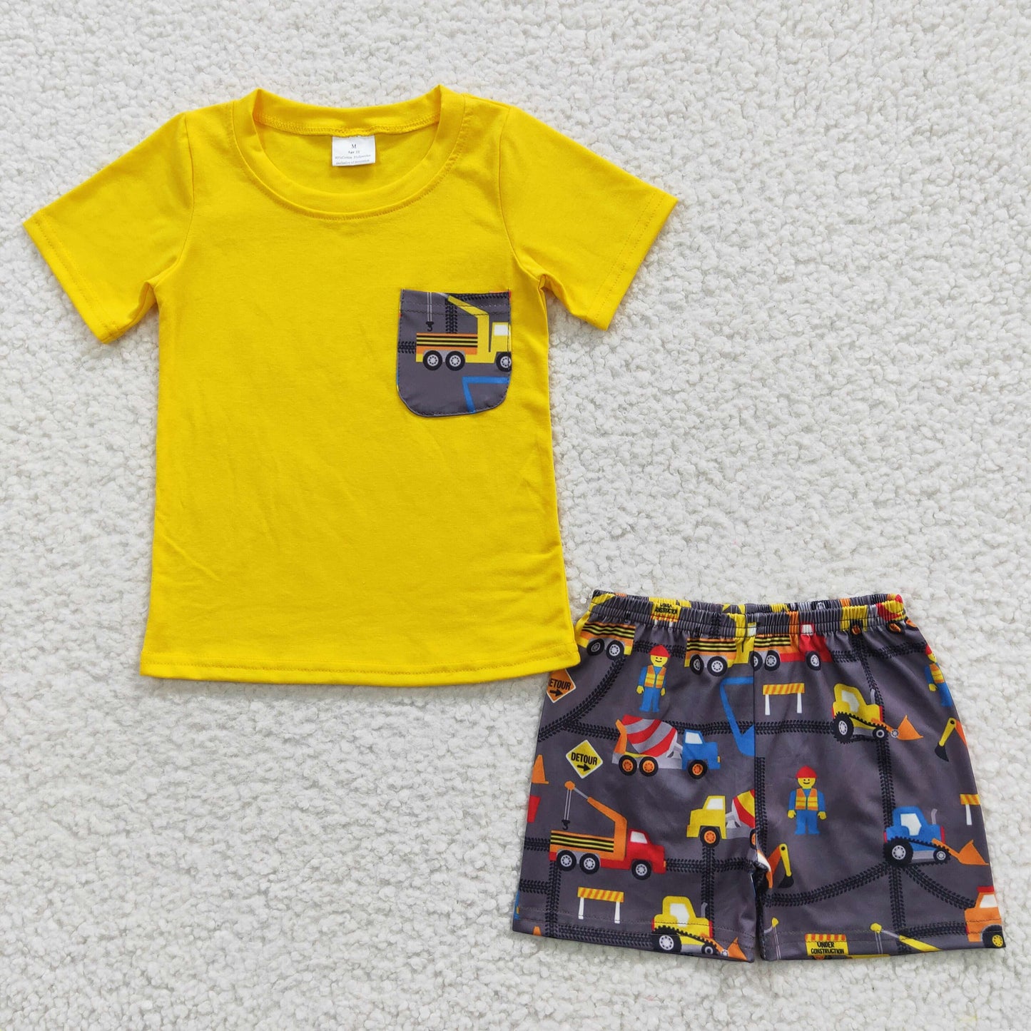 yellow construction outfit boy shorts set for summer