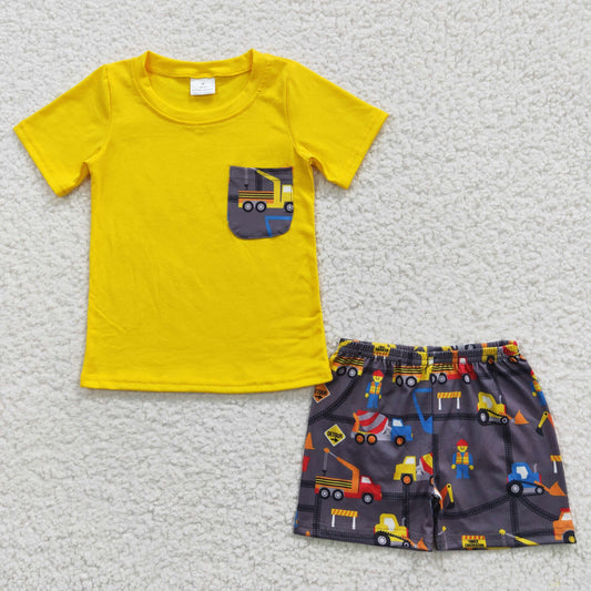 yellow construction outfit boy shorts set for summer