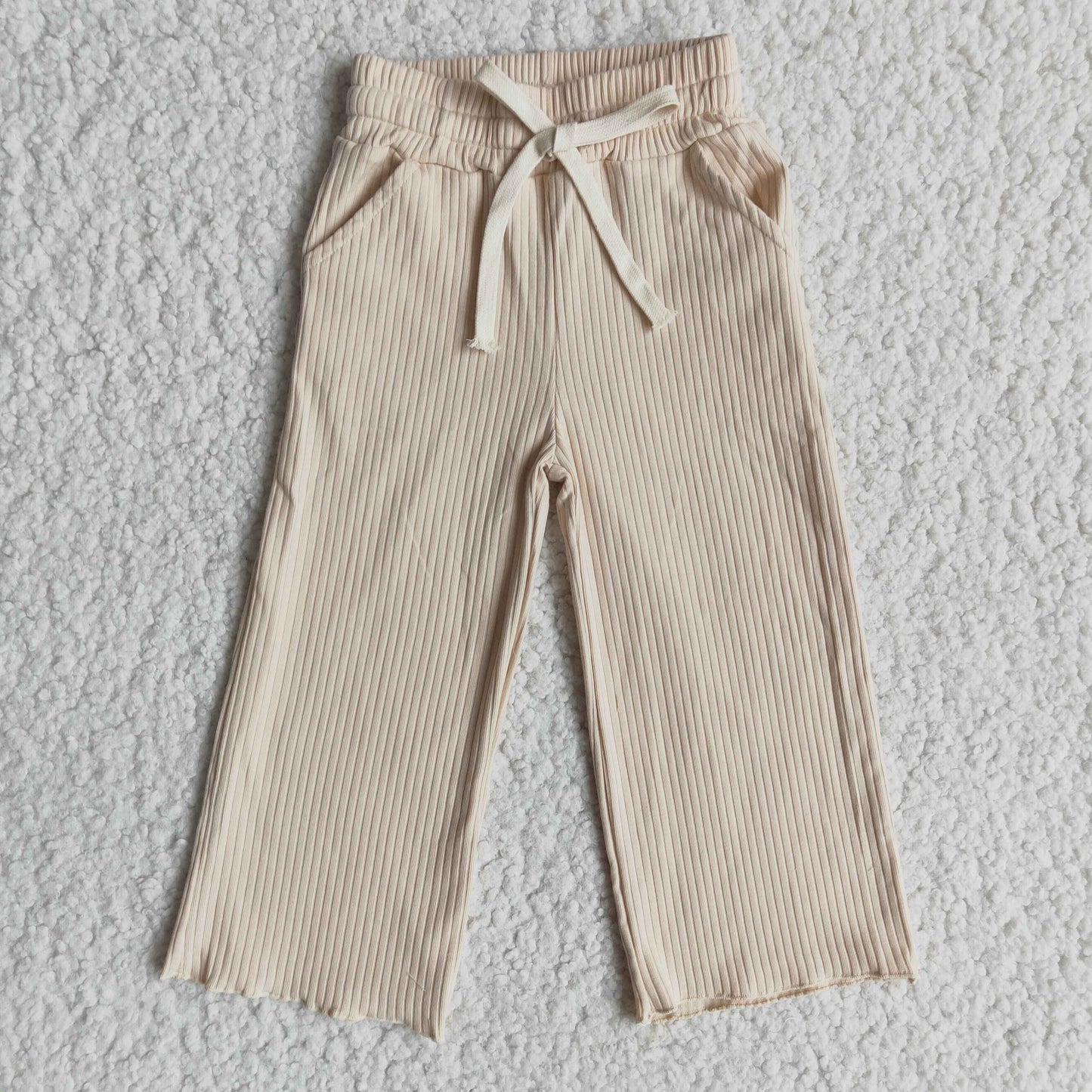 cream cotton straight pants with pocket